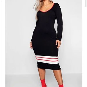Boohoo Striped sports trim long-sleeve dress